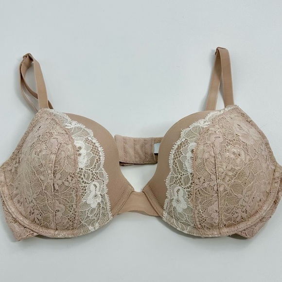 OnGossamer Neutral Lace Front Underwire Plunge Bra with Mesh Back 36C - Picture 1 of 6